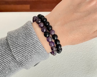 Valentine's Day Couple Bracelet-Crystal Matching Bracelet-Long Distance Bracelet-Friendship Bracelet-Amethyst & Black Onyx Couple Bracelet