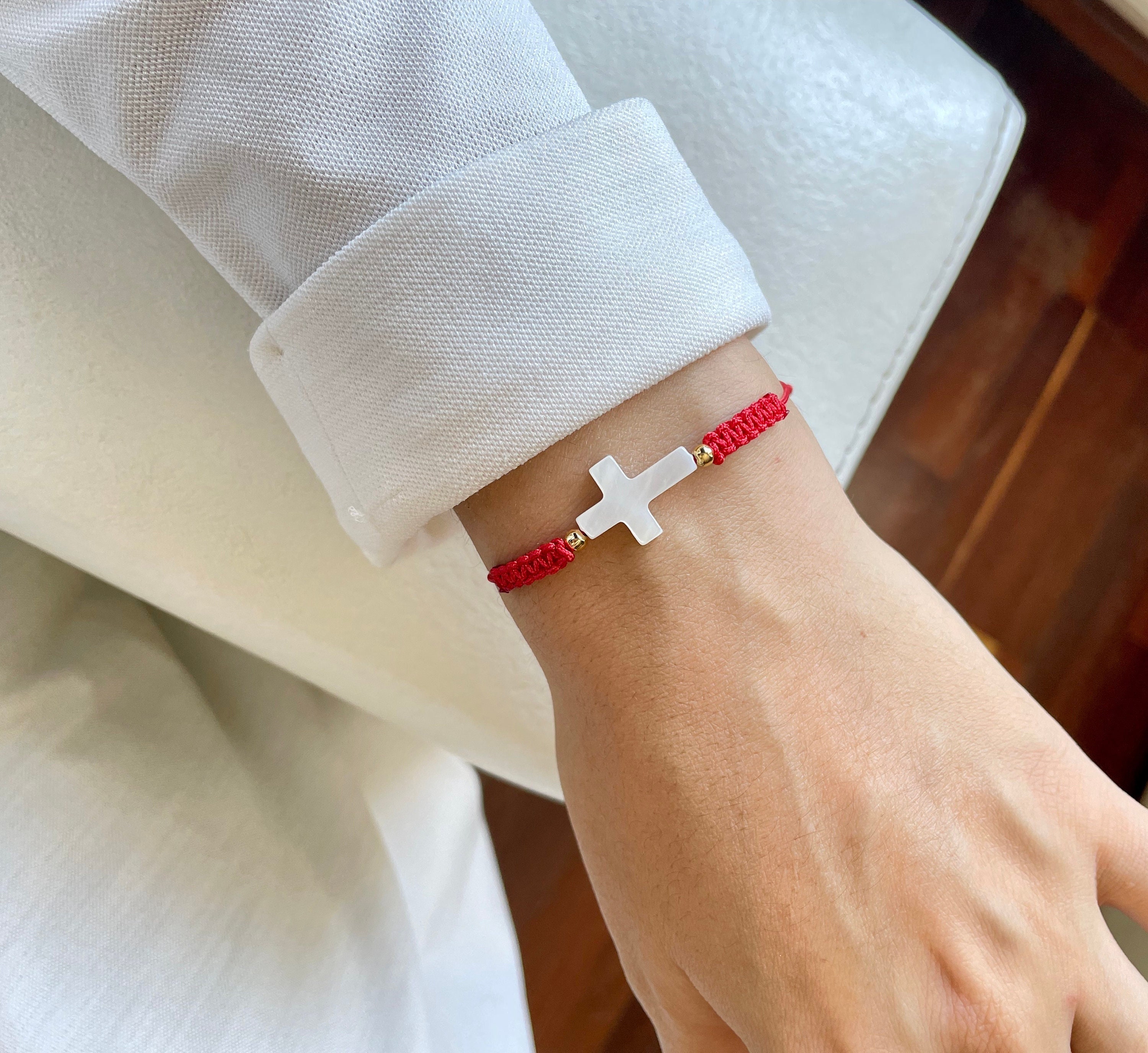 Braided Red Thread Bracelet On Wrist Stock Photo 1100249045