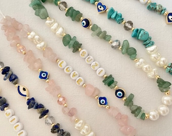 Personalized Healing Crystal Phone Straps/ Evil Eye Phone Charms/Pearl Phone Charm/Gemstone Phone Charm/Phone Lanyard
