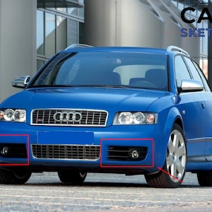 Puede incluir: Un Audi A4 Avant azul con una parrilla negra y molduras plateadas. El coche tiene luces antiniebla en el parachoques delantero.