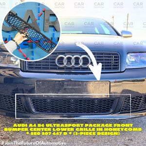 Audi A4 B6 UltraSport Package Front Bumper Center Lower Grille in Honeycomb (3-Piece Design)