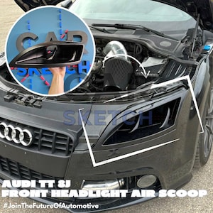 May include: Black Audi TT 8J front headlight air scoop with a black air filter visible in the engine bay. The text "#JoinTheFutureOfAutomotive" is at the bottom of the image.