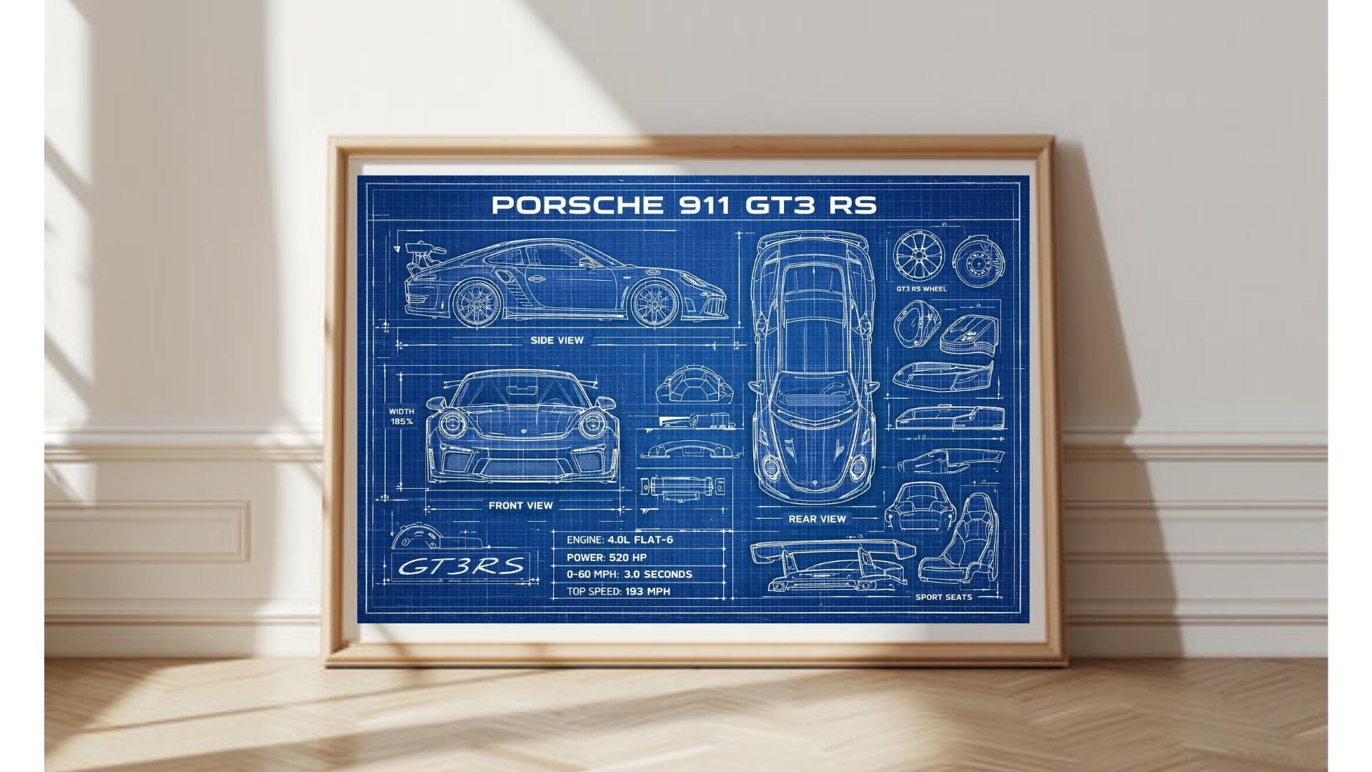 Porsche 911 GT3 RS - Blueprint Poster - Etsy Canada