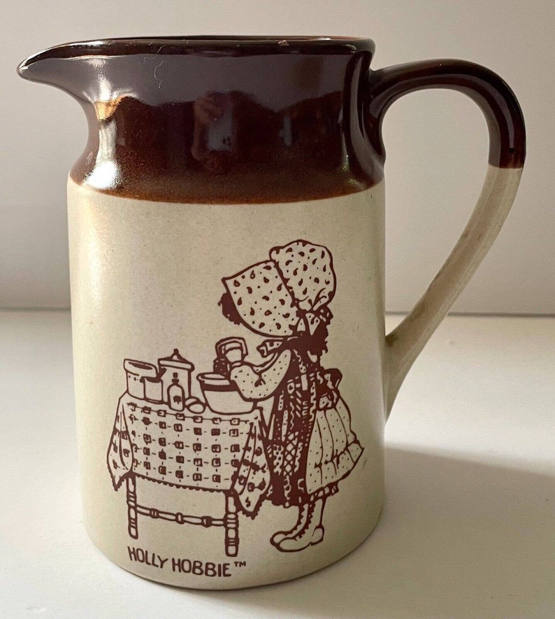 Vintage Brown Pottery Pitcher 4 3/4 With Holly Hobby Etsy