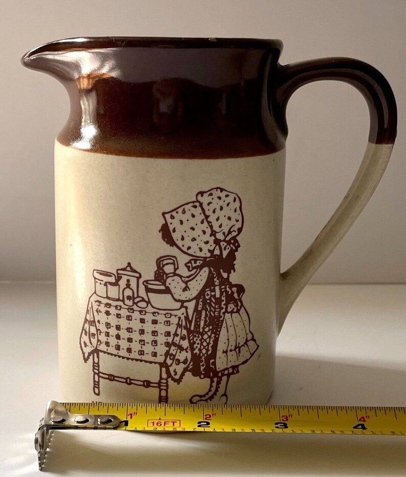 Vintage Brown Pottery Pitcher 4 3/4 With Holly Hobby Etsy