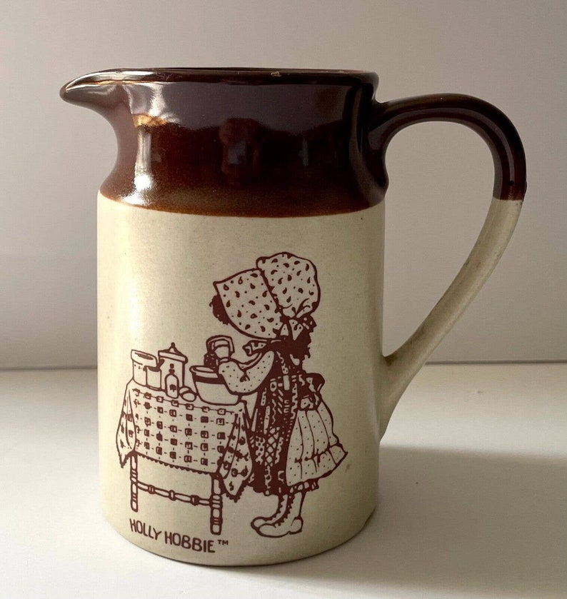 Vintage Brown Pottery Pitcher 4 3/4 With Holly Hobby Etsy