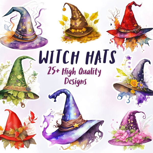 Fantasy Witch Hat Clip Art Bundle - Watercolor Hats - Scrapbooking - Instant Download - Commercial USE - Junk Journals - Witchy Clip ART