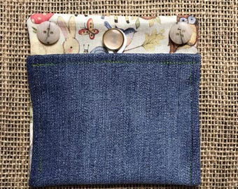Upcycled Denim Insulin Pump Pocket, Removable Buttons, Diabetes Accessory, Size Standard