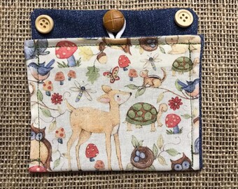 Upcycled Insulin Pump Pocket, Woodland Animals Print, Diabetes Accessory, Insulin Bag, Insulin Pump Pouch, Size Standard