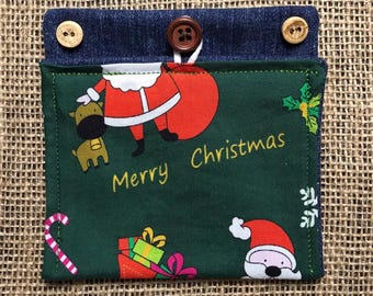 Christmas Insulin Pump Pocket, Insulin Pump Bag, Insulin Pouch, Upcycled Diabetes Accessory, Size Standard