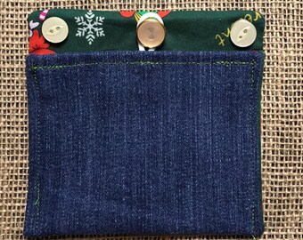 Upcycled Denim Insulin Pump Pocket, Christmas Insulin Bag, Insulin Pump Pouch, Removable Diabetes Accessory, Size Standard