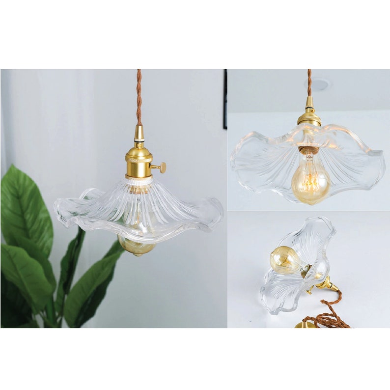 Flower Glass Pendant Lamp Glass Pendant Light Shade Brass Etsy UK