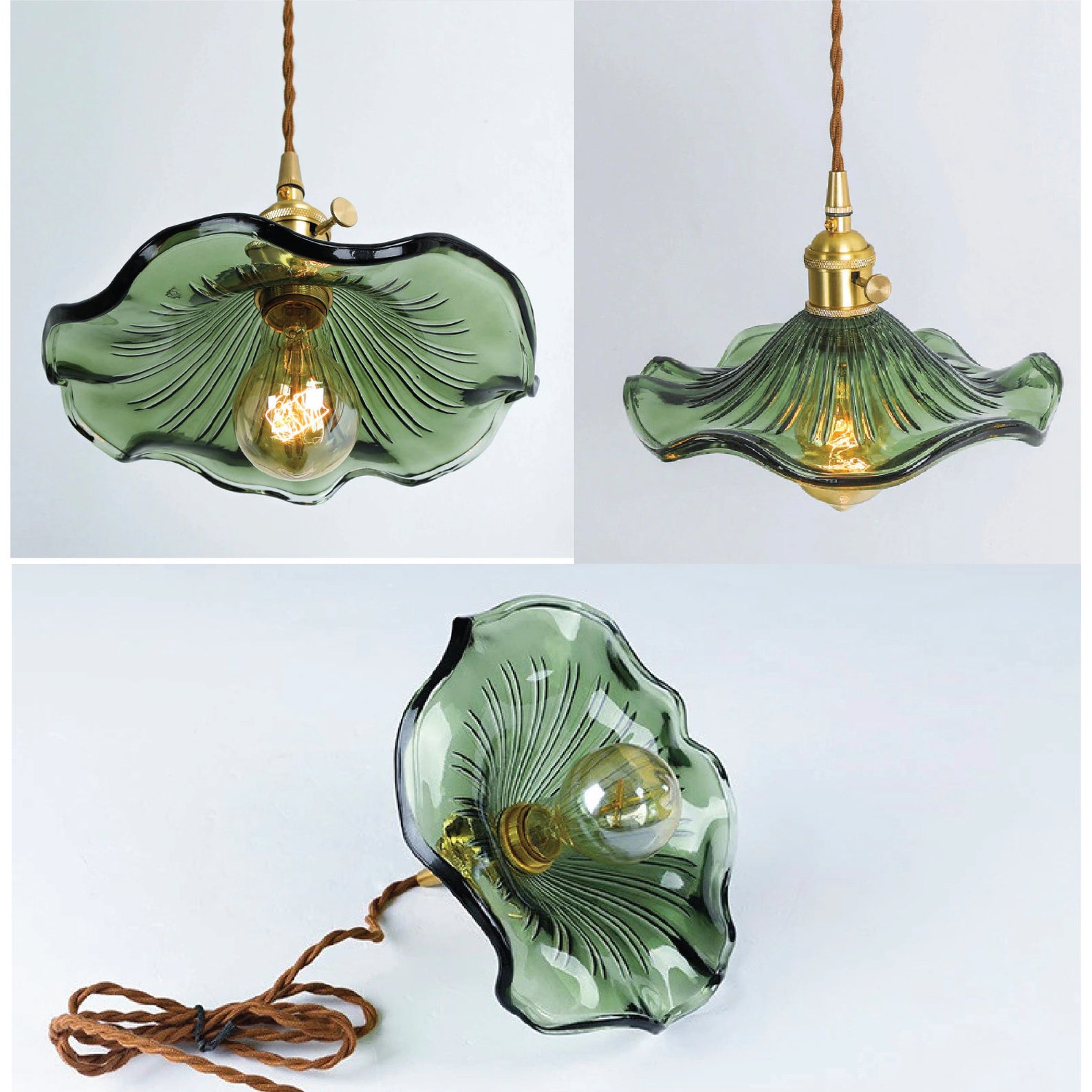 Flower Glass Pendant Lamp Glass Pendant Light Shade Brass Etsy UK