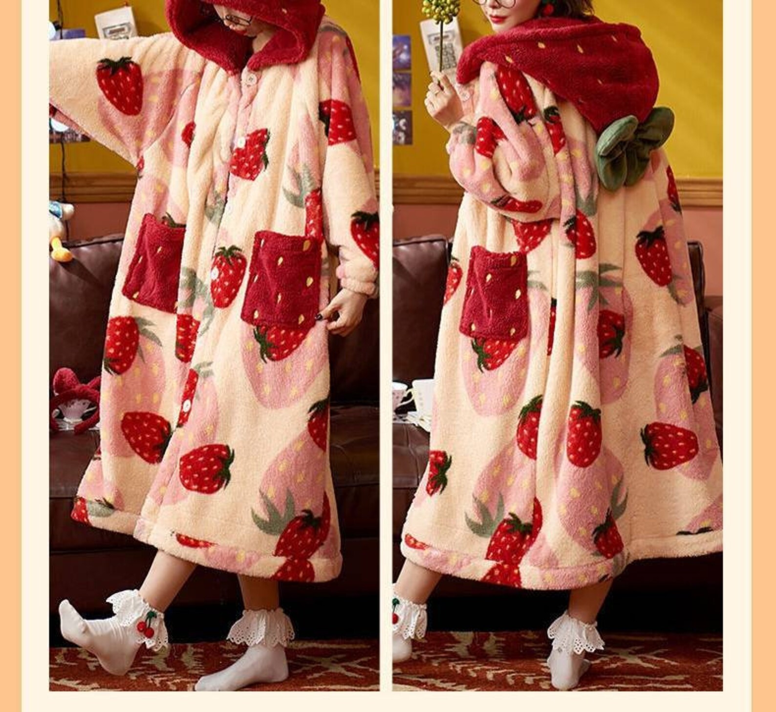 Strawberry Hoodie Fleece Blanket Robe With Sleeves Oversized Etsy