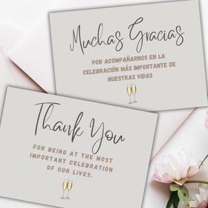 Dankeskarten zur Hochzeit, Kartenpaket auf Spanisch und Englisch, herunterladbar und druckbar, Sofortiger Download