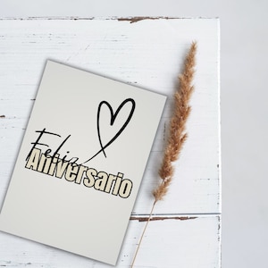 Tarjeta de Felicitación para Aniversario en español, Feliz Aniversario, Tarjeta descargable e imprimible, Descarga instantánea