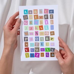 Pegatinas de Letras para decorar, Abecedario mayúsculas y minúsculas, Estilo periódico, Descargable e imprimible, Descarga instantánea
