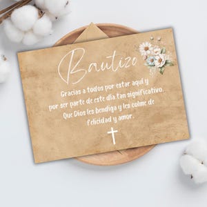 Dankeskarte zur Taufe auf Spanisch, 2 Größen, Shabby Chic Stil, herunterladbar und druckbar, Sofortiger Download