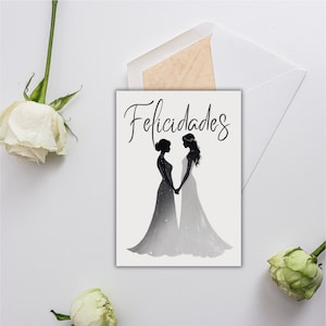 Carte de vœux pour mariage lesbien en espagnol, mariage LGTBQ, carte téléchargeable et imprimable, carte pour mariage, téléchargement numérique, IA