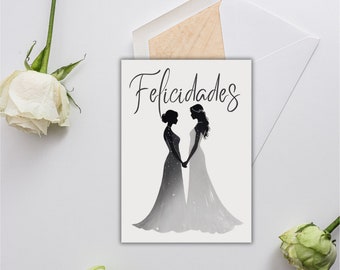 Tarjeta de Felicitación para Boda lesbiana en español, Boda LGTBQ, Tarjeta descargable e imprimible, Tarjeta para Boda, Descarga digital