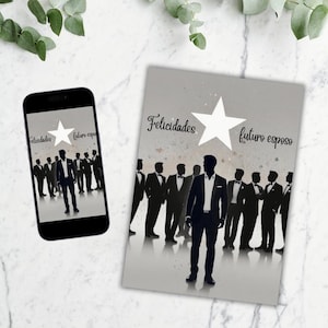 Tarjeta de Felicitación para despedida de soltero, Felicidades futuro esposo, Tarjeta descargable e imprimible, Descarga instantánea, IA