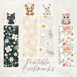 Kawaii Animal Bookmarks, 4 Downloadable and Printable Bookmarks, Page Dividers, Instant Download, Bookmark