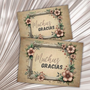 Carte de remerciement en espagnol, style shabby chic, téléchargeable et imprimable, téléchargement instantané