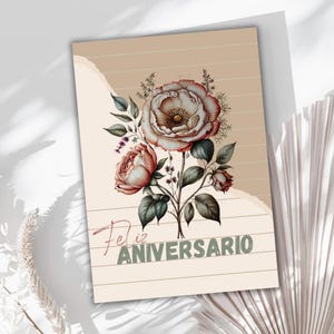 Tarjeta de Aniversario en español, Tarjeta de Felicitación, Regalo para Aniversario, Postal descargable e imprimible, Descarga instantánea