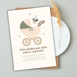 Carte de félicitations pour futurs parents, carte de baby shower, félicitations en espagnol, téléchargeable et imprimable, téléchargement instantané