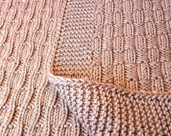 Knitting pattern blanket, easy knitting pattern, beginner friendly, newborn knit, baby blanket, baby shower gift, reversible blanket, DK