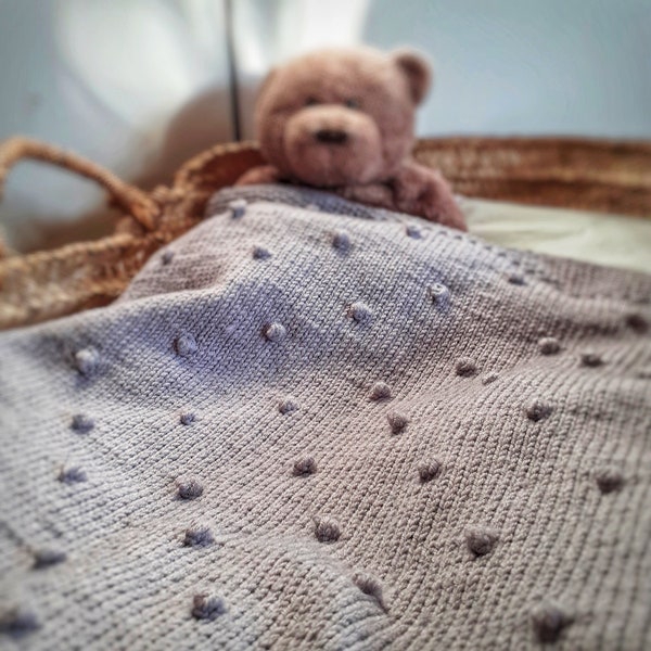 Knitting pattern baby blanket, bobble stitch blanket, easy knit, popcorn stitches knitted blanket, gift for newborn, 10 ply, aran, stroller