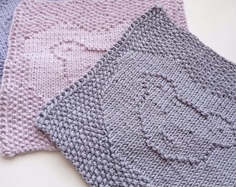 Knitting pattern dishcloth, washcloth knitting pattern, easy knit for beginners, bear pattern, kitchen cloth pattern, baby shower gift diy