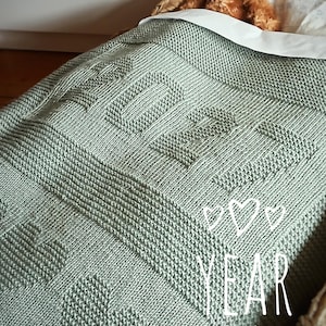 Knitting pattern baby blanket, easy knit, beginner friendly, newborn knit, personalized baby blanket, blanket with year, keepsake blanket