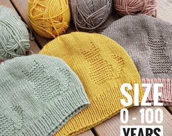 Hat knitting pattern, cat motif, knitted hat baby, adults, child, cat hat pattern, easy knit hat, knitted beanie, beginner friendly knit, DK