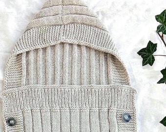 Knitting pattern baby bunting bag, sleeping bag pattern, baby sleep sack, baby cocoon knit pattern, aran, easy knit, blanket pattern, gift