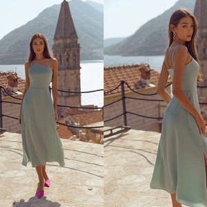 Mint satin dress GEPUR Mint Dress Woman Summer Midi Lightweight Satin Dress Above Knee Summer unique dress