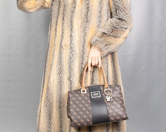 9498 Real Gray Fox Coat Fur Hood Pelz Size M