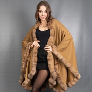 5497 New Gorgeous Cashmere Coat Fur Swinger Cape Russian Sable Pelz Size M-6XL