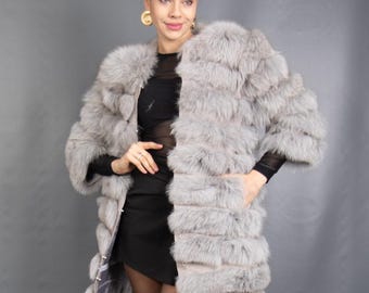 高級両面フルレングスブルーフォックスコート、ファーベルト付き