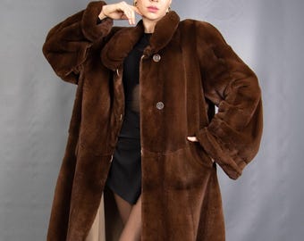 XL Fur Coat Mink Full Length Chocolate Brown Long Heavyweight