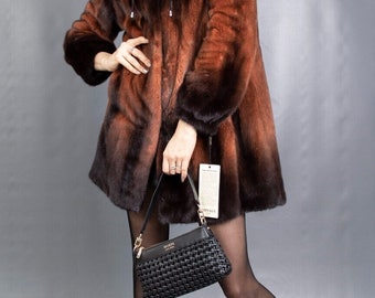 11660 NEW Glamorous Real Mink Coat Luxury Fur Jacket Hood Size M