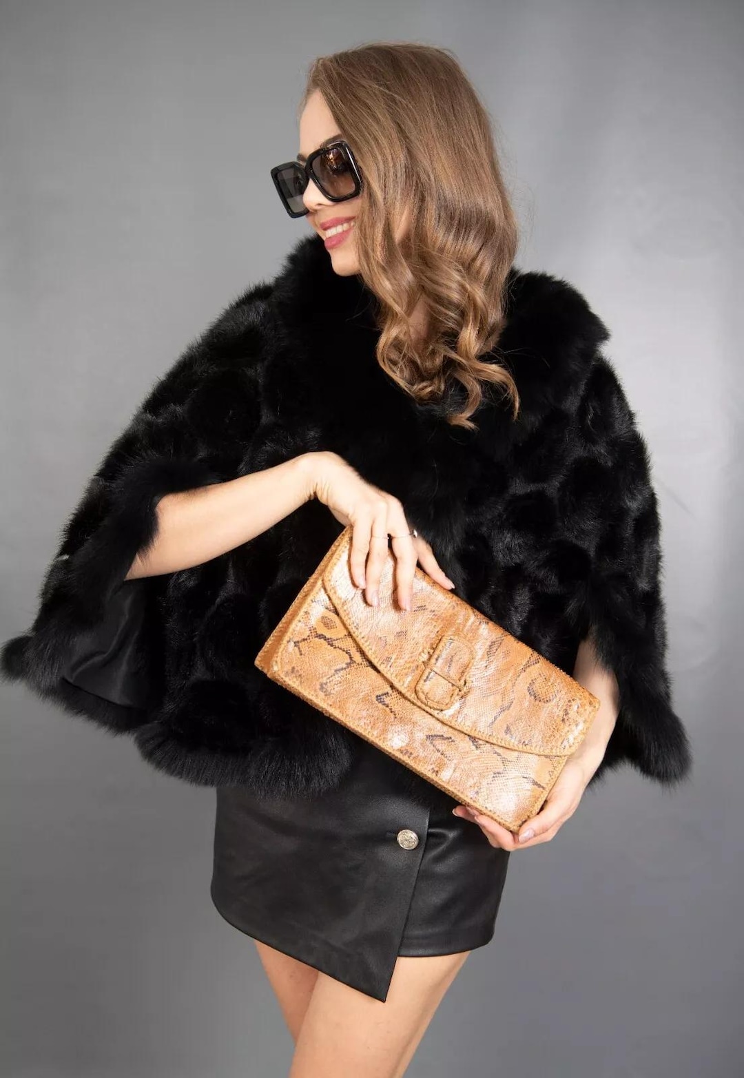 532 Meravigliosa borsa in vera pelle, borsa di lusso in pelliccia