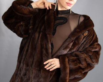 8485 Real Mink Coat Luxury Fur Swinger Pelz Size 2XL