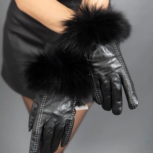 279 nouveaux magnifiques gants en cuir véritable avec fourrure de renard véritable image 3
