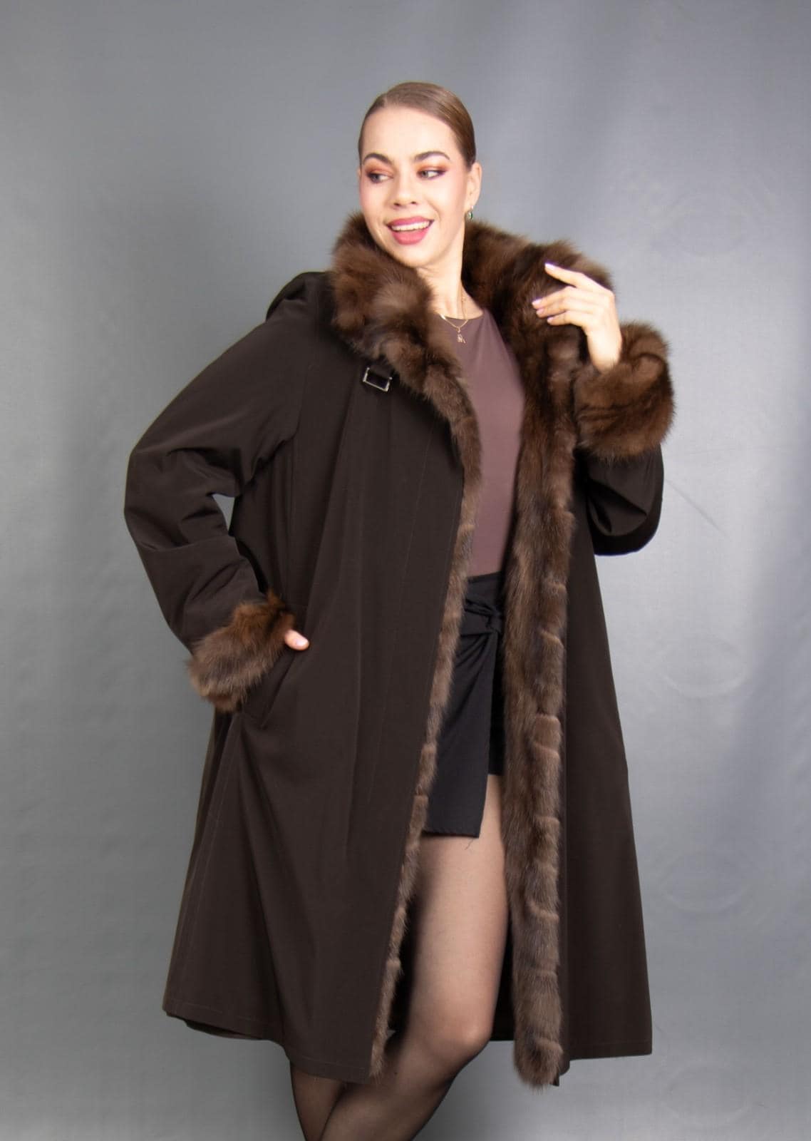 RUSSIAN MINK ブラックミンク ハーフコート リアルファー Russian fur 