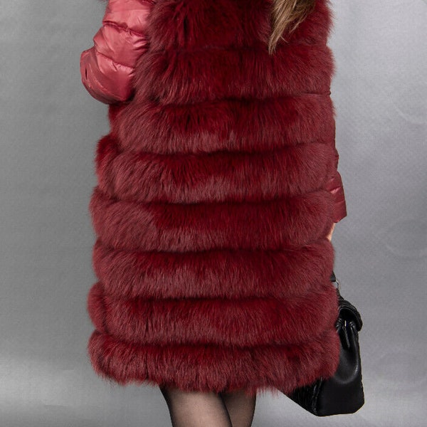 8573 NEW Glamorous Real Blue Fox Coat Luxury Fur Jacket Beautiful Look Size M