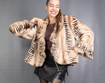15570  Real Sheared Mink Coat Luxury Fur Jacket Pelz Size L