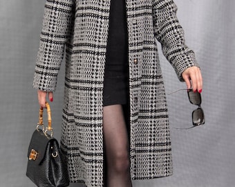 9493 NOUVEAU Manteau glamour en tweed avec veste en fourrure de luxe en vison véritable Taille M