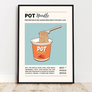 Pot noodle print - Cheap eats - Food poster - Retro wall decor - Student gift