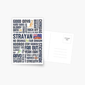 Australian slang souvenir postcard - Strayan phrases